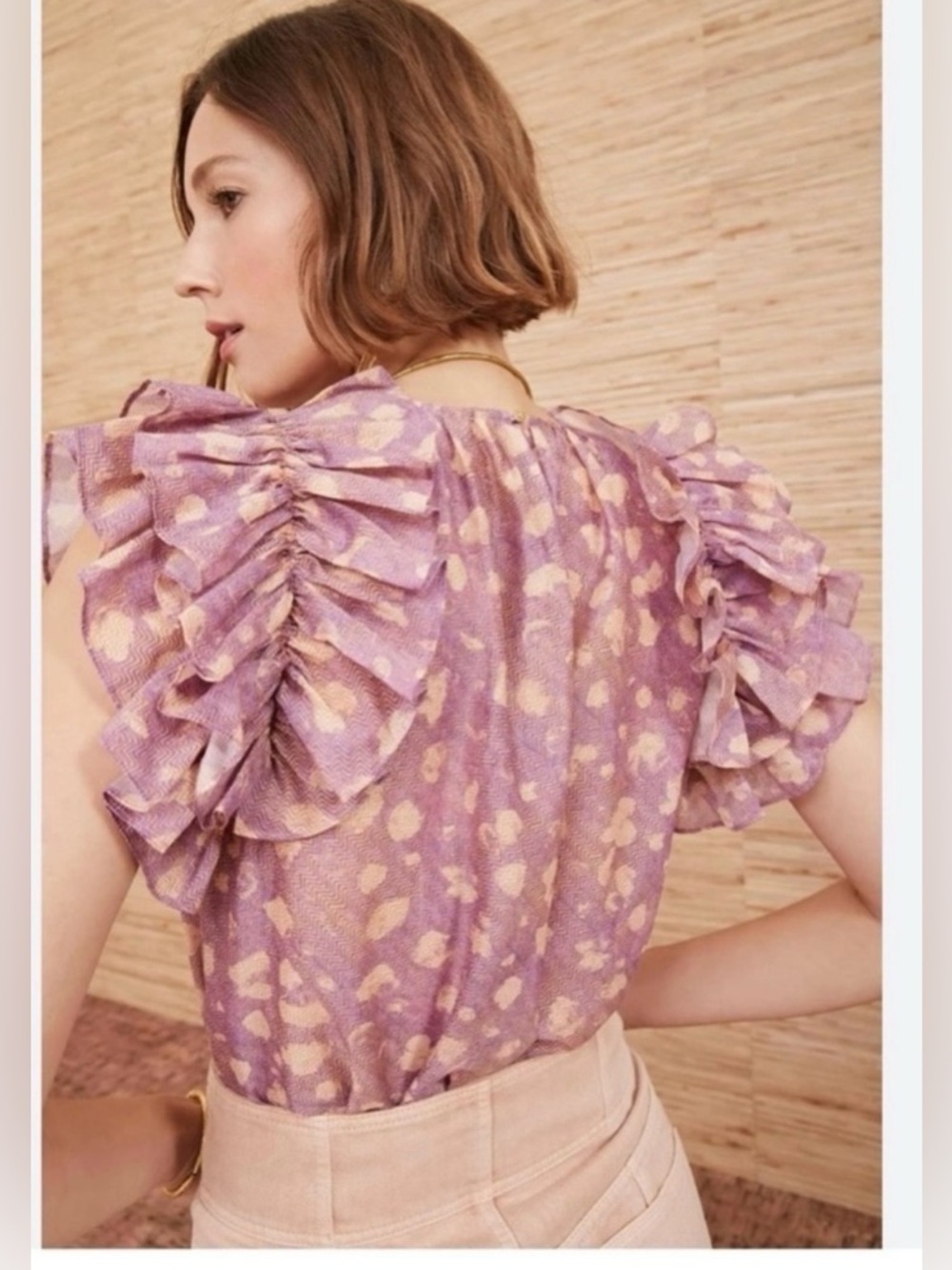 NWT Ulla Johnson Lavender Dot Print Manon Silk Top  Blouse Size 6 Short Sleeve. - Picture 3 of 12